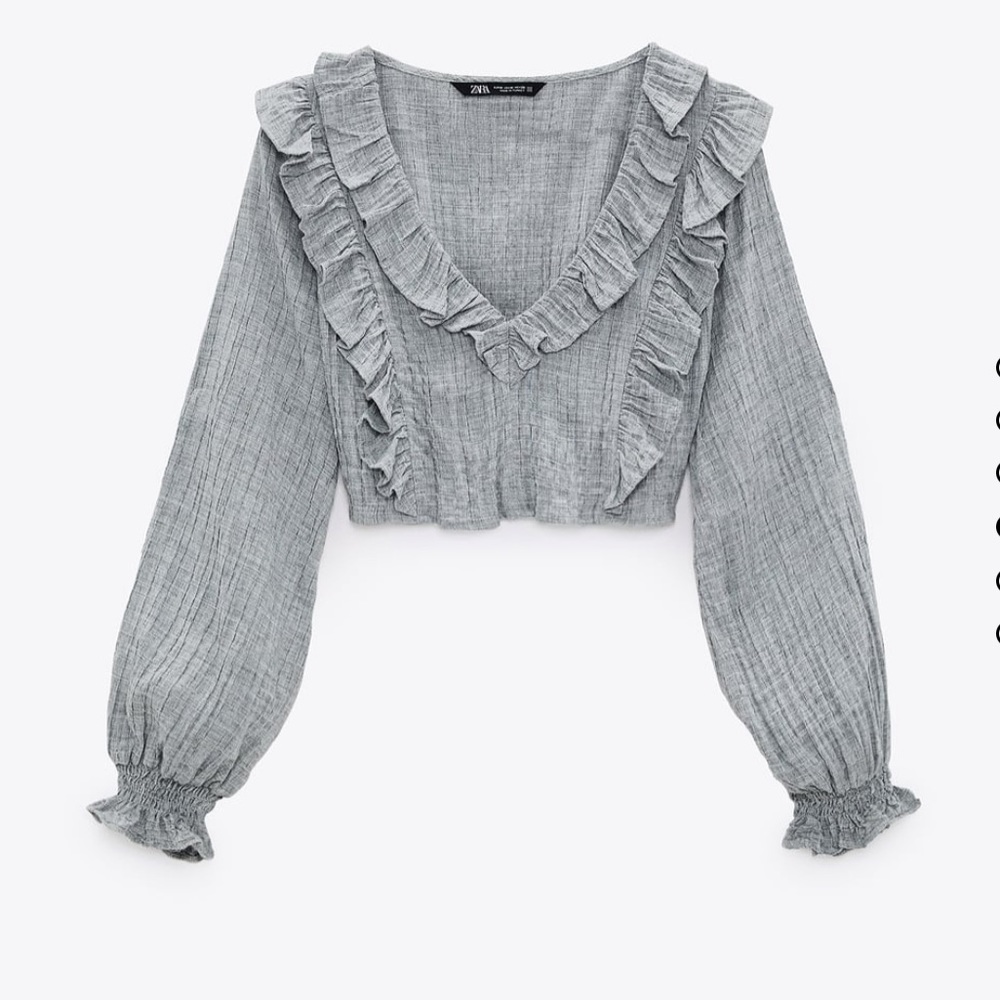 NWT Ruffled crop top small gray